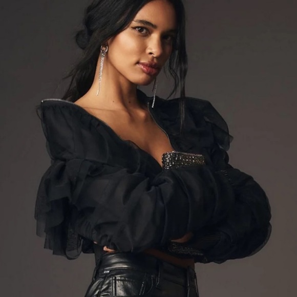 Anthropologie Jackets & Blazers - Anthropologie Black Appliqué Bomber Jacket